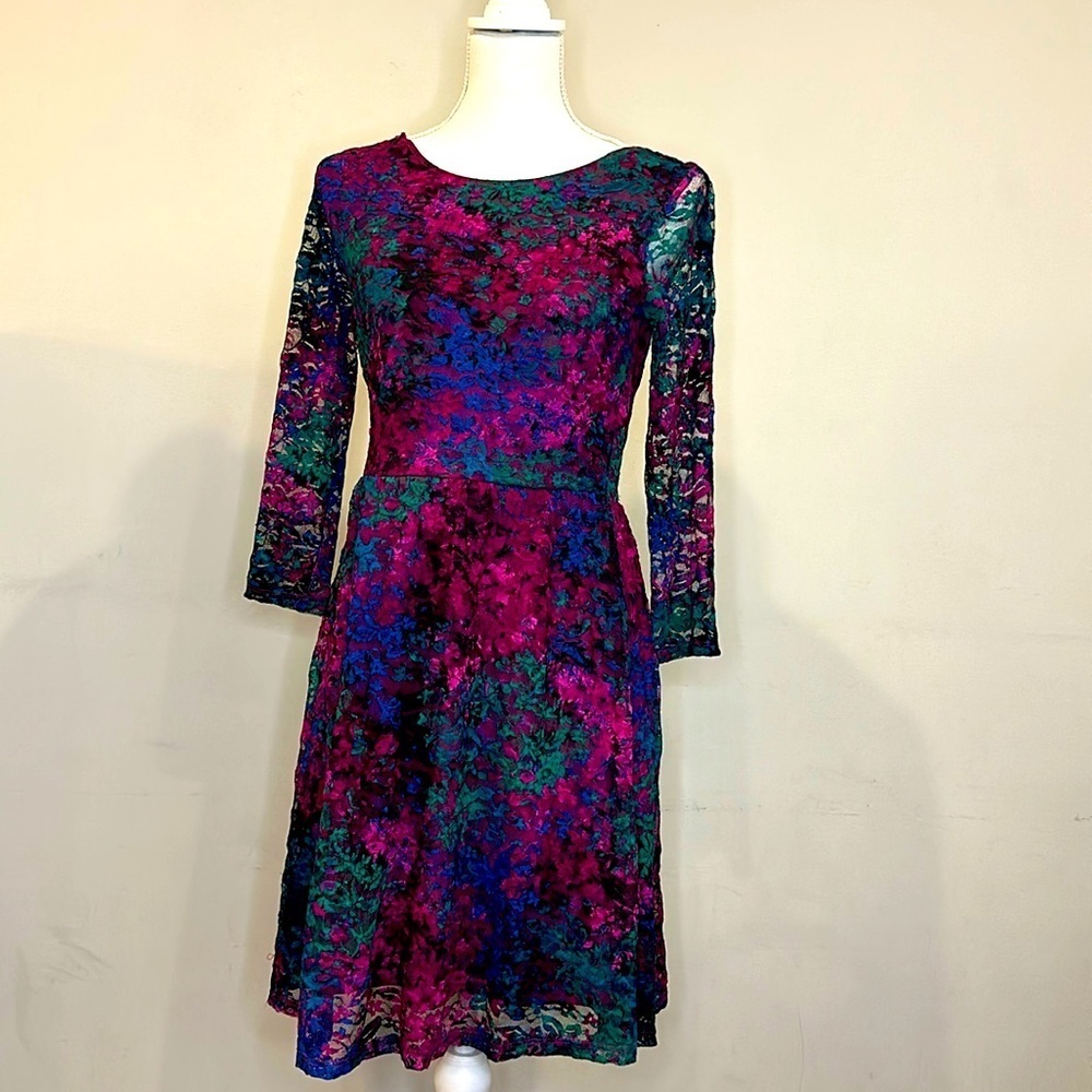 Vibrant Lace Fit and Flare Knee Length Dress